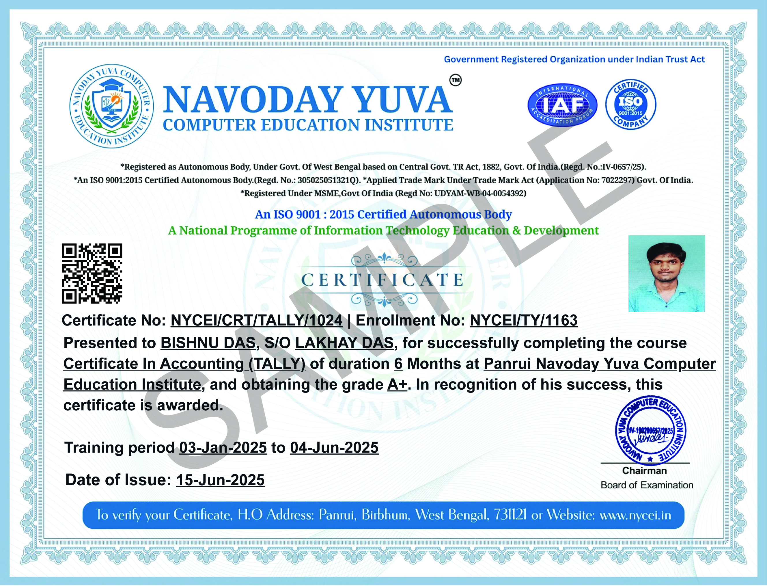 NYCEI SAMPLE CERTIFICATE